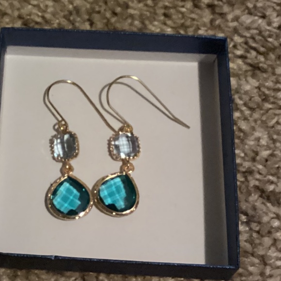 New 18k Gold Plated Blue & Purple Boho Crystal Dangle Earrings - Picture 1 of 3
